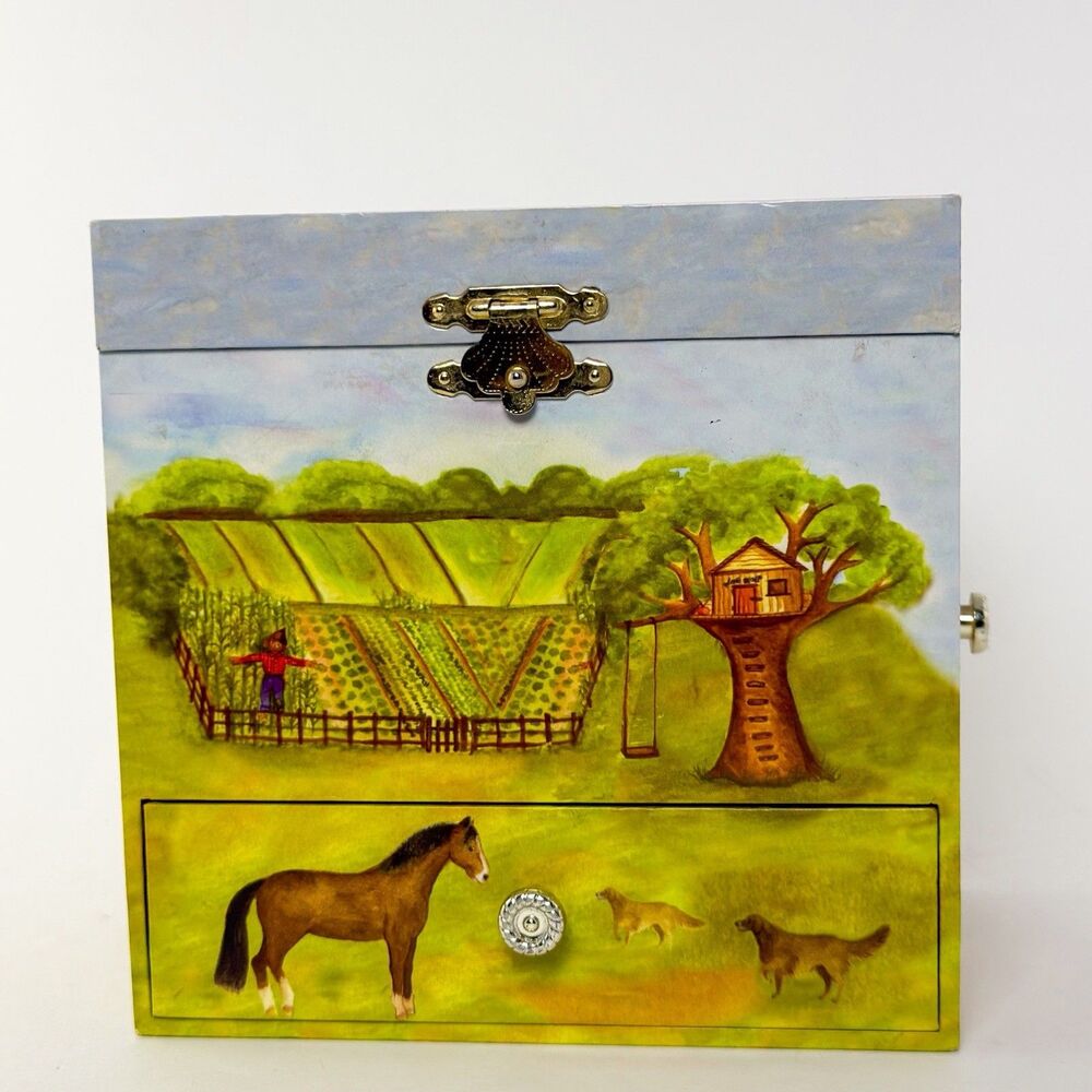 Vintage Enchantmint Horse Ranch Musical Jewelry Box w/ Drawers Mirror Farm Scene - Picture 7 of 12